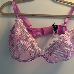 Victoria's Secret Unlined Floral Lace Bra - Lilac Pink and White 36DD NWT
